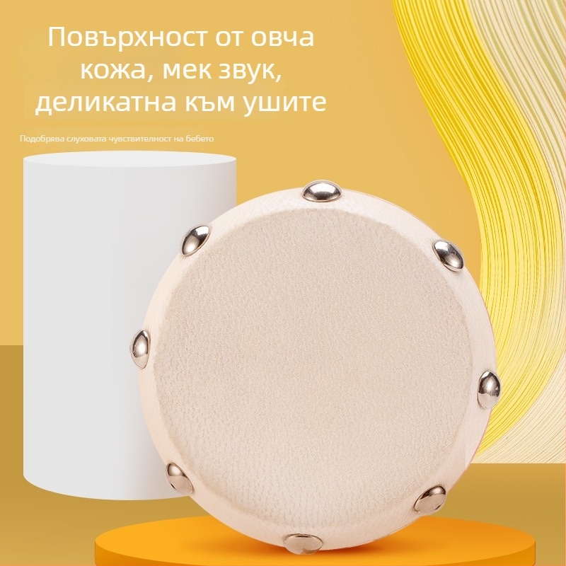 Бебешка дрънкалка, овча кожа като материал за играчката, барабанна глава 7 см