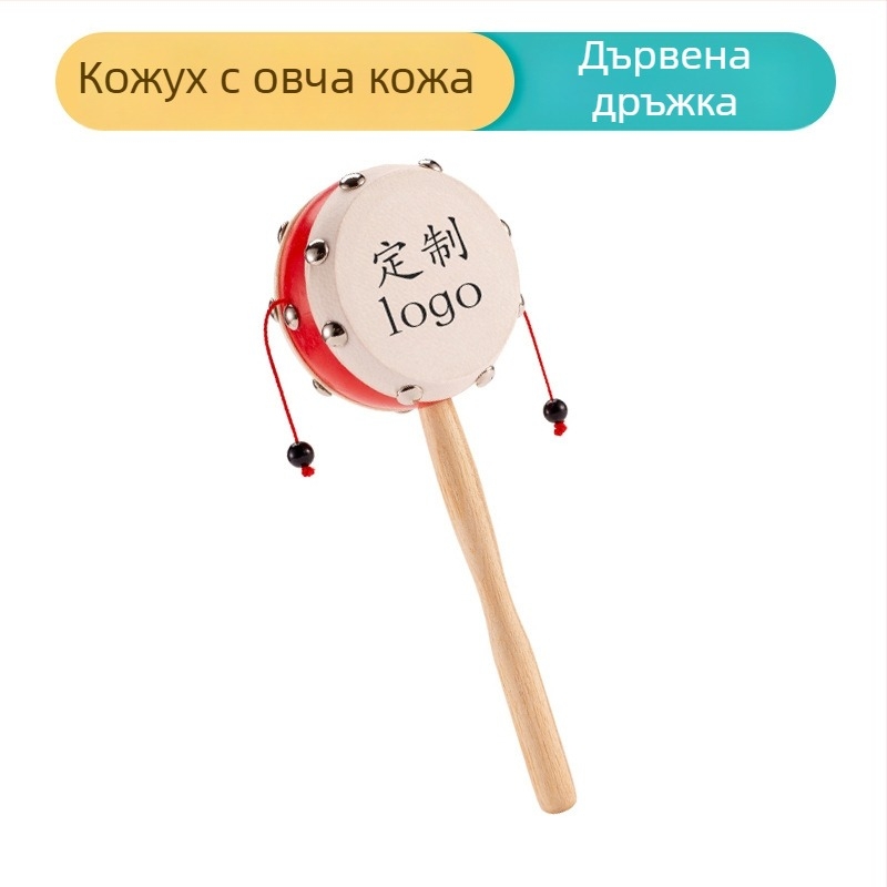 Бебешка дрънкалка, овча кожа като материал за играчката, барабанна глава 7 см