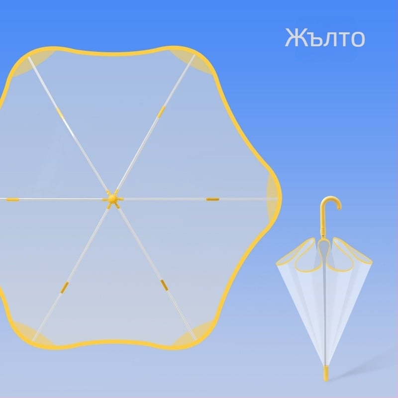 Детски прозрачен чадър в стил карикатури, с автоматично затваряне, 6 ребра от фибър, пластмасова дръжка, персонализируемо лого