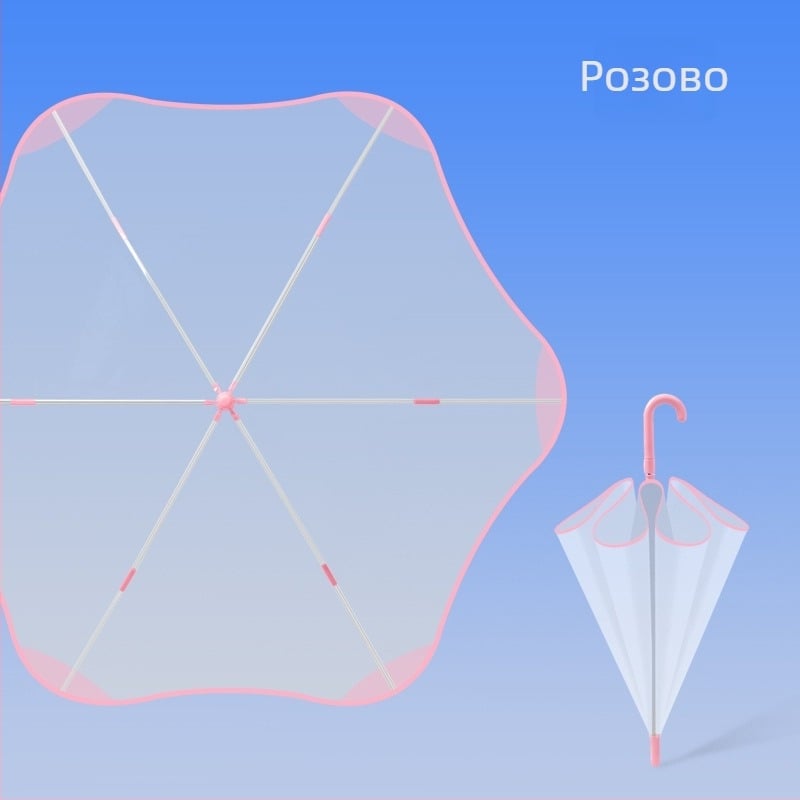 Детски прозрачен чадър в стил карикатури, с автоматично затваряне, 6 ребра от фибър, пластмасова дръжка, персонализируемо лого