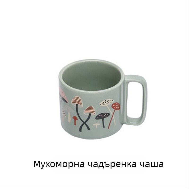 Емалиева чаша за кафе, цилиндрична, с дръжка, печат на лого, модерен минималистичен стил, подходяща за микровълнова