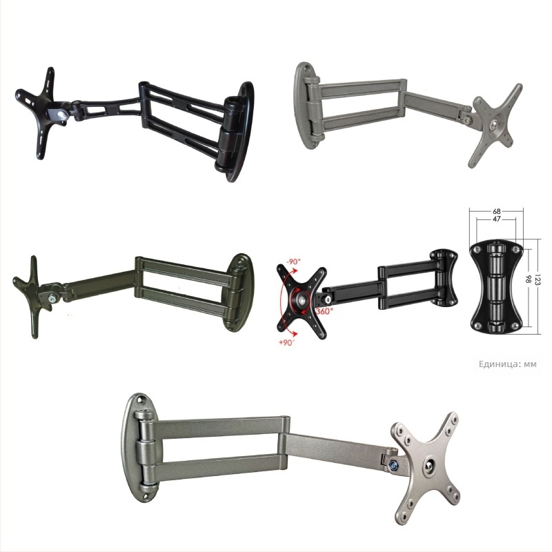 Стенно държател за телевизор/монитор с прибиращ се и въртящ се механизъм, универсална съвместимост, механично управление