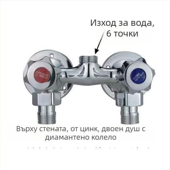 Душ смесител с изцяло меден корпус, двойно управление, стенен монтаж, модел 100022, стил модерен минимализъм