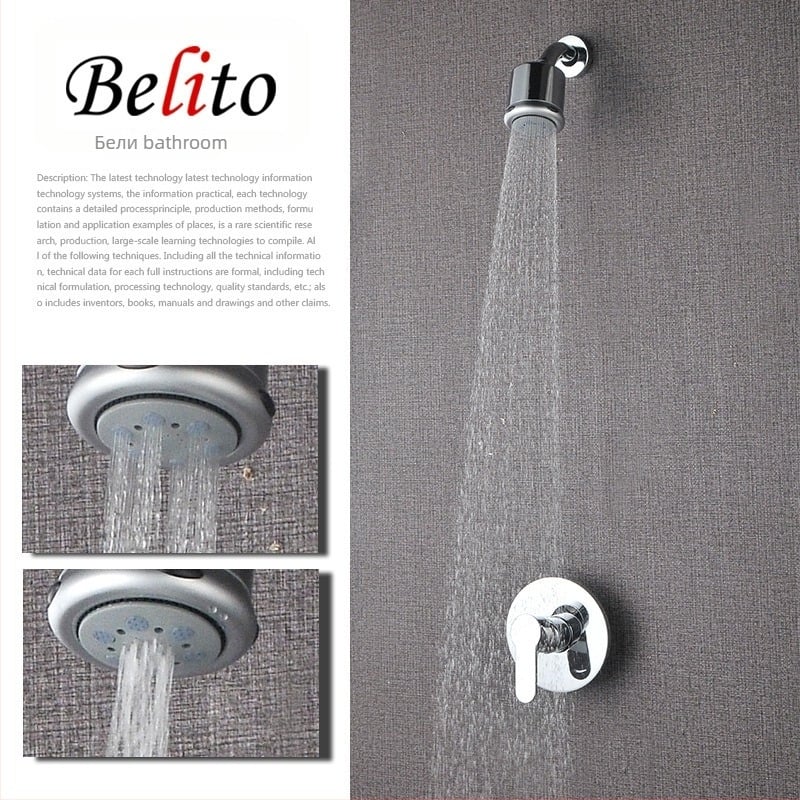 Душова система за вграждане в стената с водоспестяваща дюза, меден корпус, смесител гореща/студена, модел 001