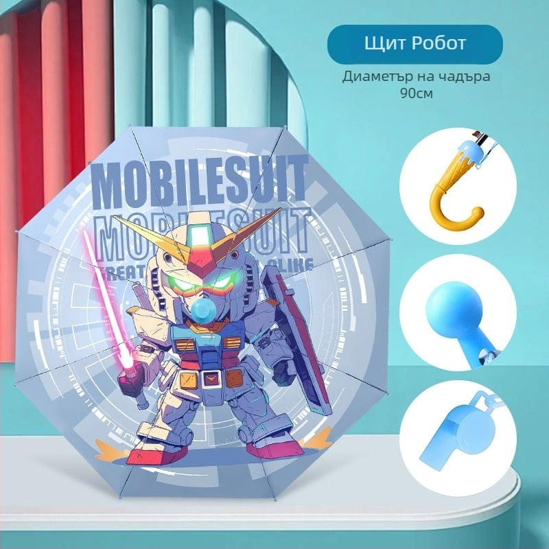 Детски чадър с автоматично отваряне, 8 железни пръчки, винилов покрив, 190T плат, дълга дръжка, печат на лого, персонализиране