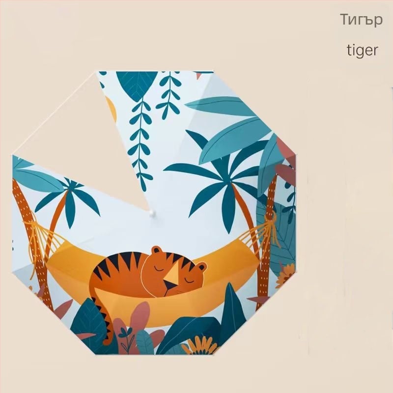 Детски чадър с 8-ръбен каркас от влакна, алуминиева пръчка, дървена дръжка, ръчно отваряне