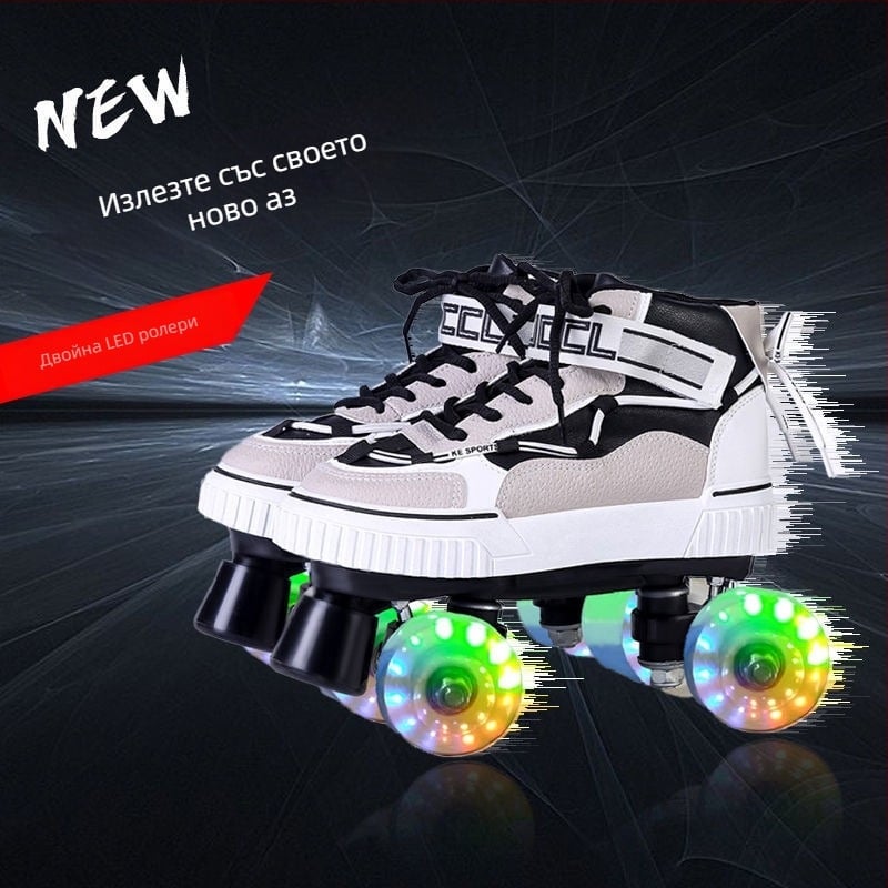 Кънки за ролери с двойна редица колела, горна част от памук, подметка от друг материал