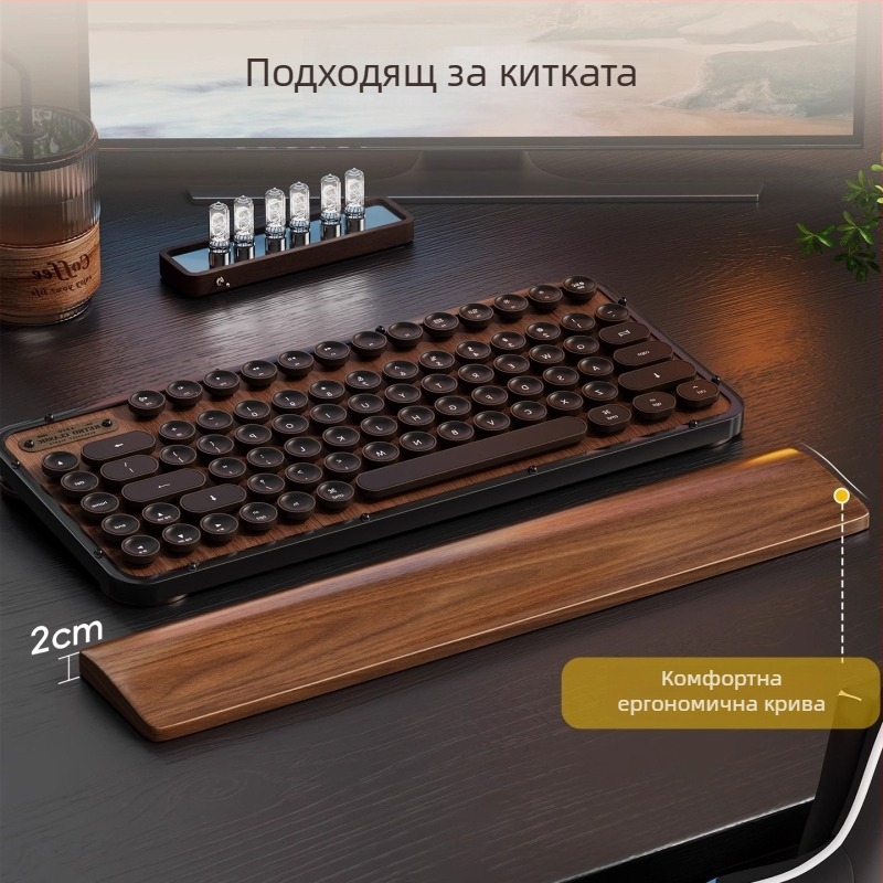 Подложка за китката на клавиатурата от масивно дърво, модел дървена тава, материал: ebony, водоустойчива, противохлъзгаща, износоустойчива.