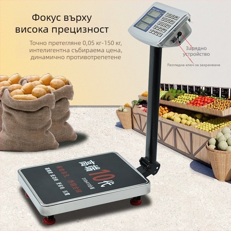 Комерсиална електронна везна Shen xin, модел 150KG, висока точност, електронно измерване, захранване: оловно-киселинна батерия и кабел, персонализируема