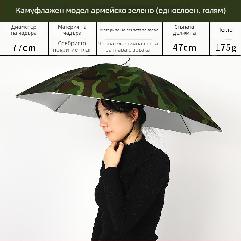 Двуслоен ветроустойчив и дъждоустойчив чадър за риболов със шапка за глава, сгъваем слънчев чадър за открити условия