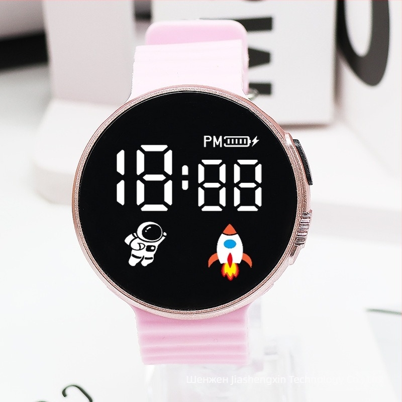 Дигитален часовник за ученици и тийнейджъри, кръгъл циферблат, пластмасов корпус, пластмасов ремък, електронно движение