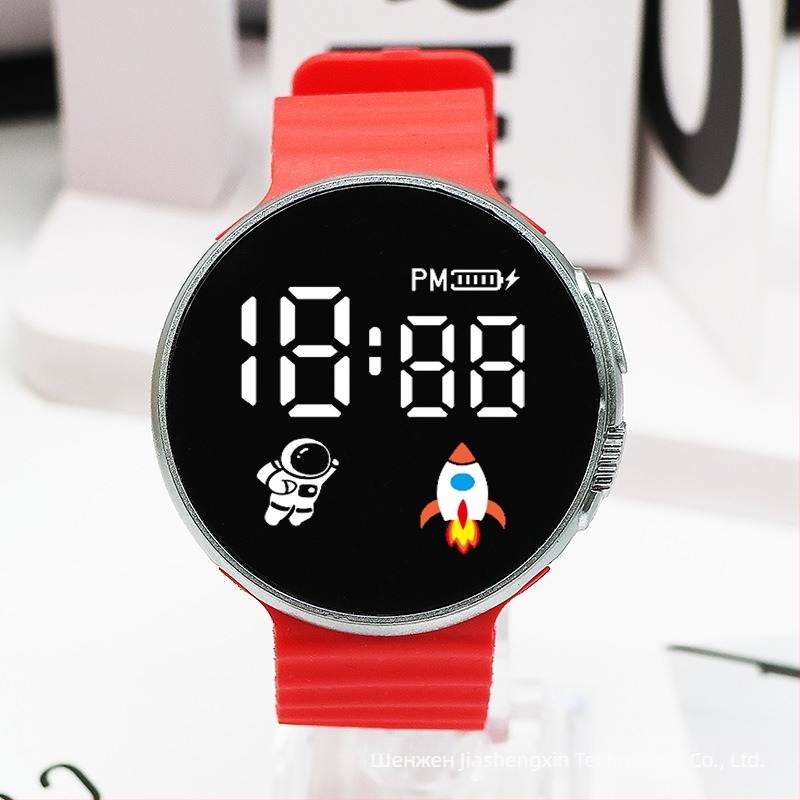 Дигитален часовник за ученици и тийнейджъри, кръгъл циферблат, пластмасов корпус, пластмасов ремък, електронно движение
