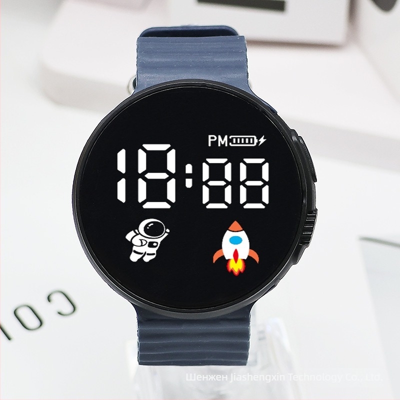 Дигитален часовник за ученици и тийнейджъри, кръгъл циферблат, пластмасов корпус, пластмасов ремък, електронно движение