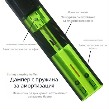 Трисекционен водещ релс за шкафове и чекмеджета с буферен демпфер, безшумен ход; Материал: студено валцована стомана; Покритие: електрофореза; Подходящ за шкафове, чекмеджета и плочи за клавиатури