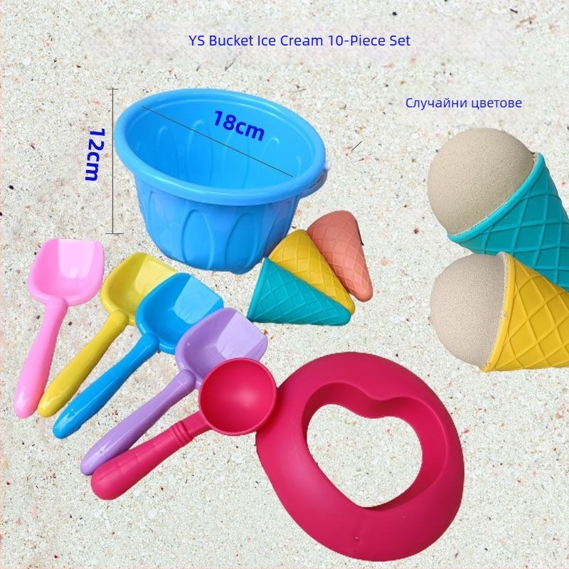 Детски комплект плажни кофи за пясък с ледено-сладоледен мотив – пластмасов материал, цветна кутия опаковка, 3C сертификационен код 2023152202047939
