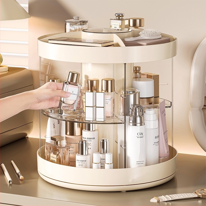 Deju козметична кутия за съхранение - настолна въртяща се полка, пластмасов материал, прозрачен съд за съхранение, организатор за червила и четки