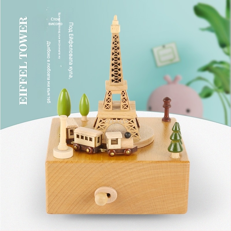 Дървена музикална кутия за деца, ръчна изработка, стил модерна простота, възможност за печат на лого, карусел с танцуващо момиче.