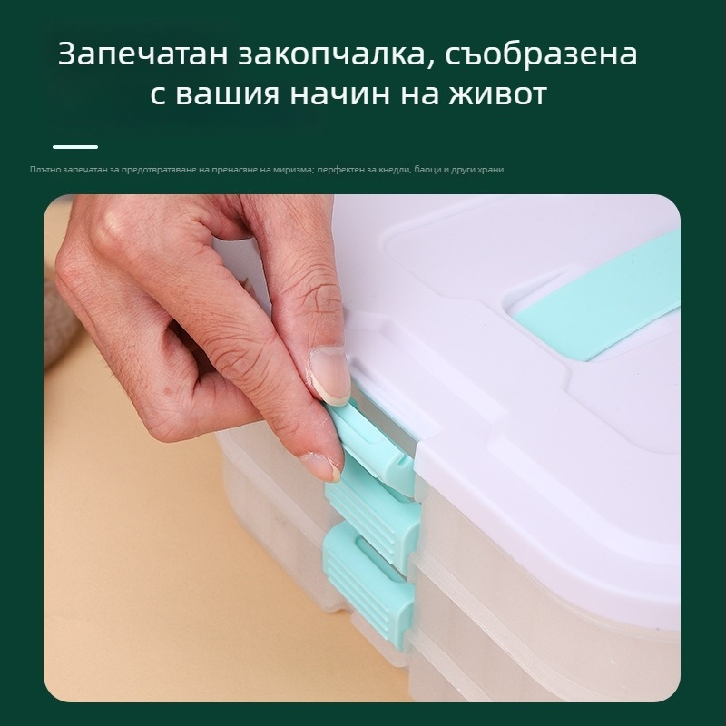 Кутия за пелмени със многослоен дизайн, изработена от хранителна пластмаса, подходяща за фризер и хладилник, модерен минималистичен стил