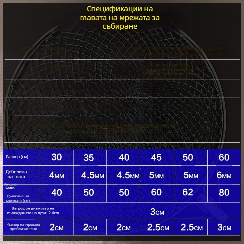 Ръчно изработена риболовна мрежа с двойна пръстенова глава от неръждаема стомана, устойчива на износване, за улов на риба и патици