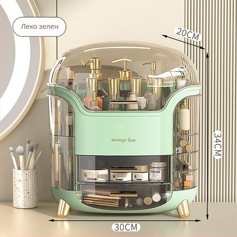 Пластмасова кутия за козметика с голям капацитет, отделения за устни и четки, прахозащитна настолна организация за грижа за кожата