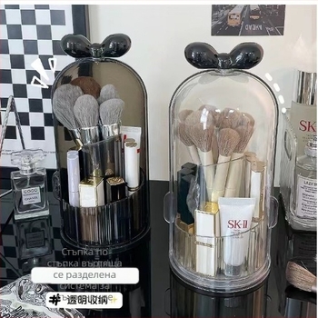 Прозрачен въртящ се козметичен органайзер, ABS материал, прахоустойчив, за четки, червила и сенки на бюро