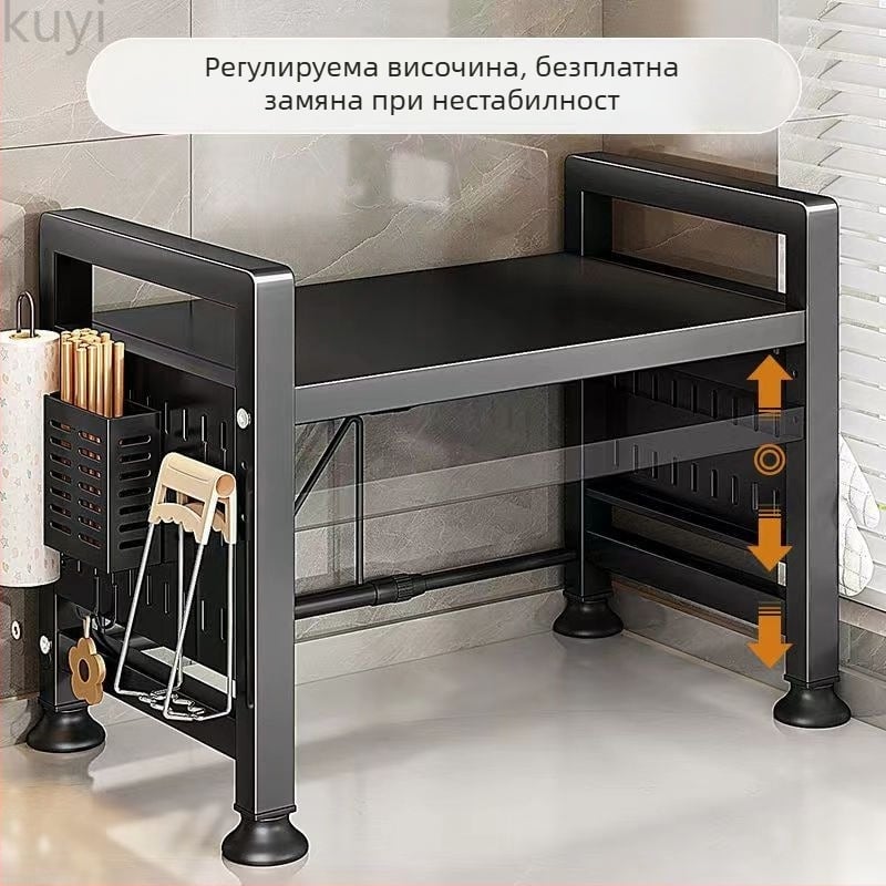 Разтегателна метална стойка за съхранение на микровълнова фурна, многоетажна кухненска поставка за плот, опции: едноетажна или двуетажна