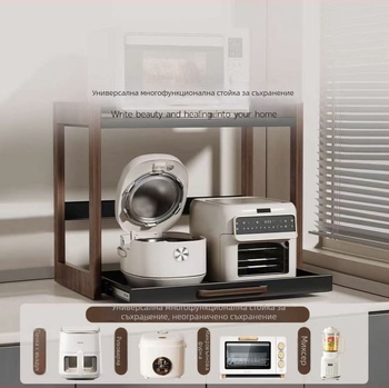 Изтеглящ се рафт за микровълнова печка – твърдо дърво, кухненско съхранение на плот, нов китайски стил, Shengjinda