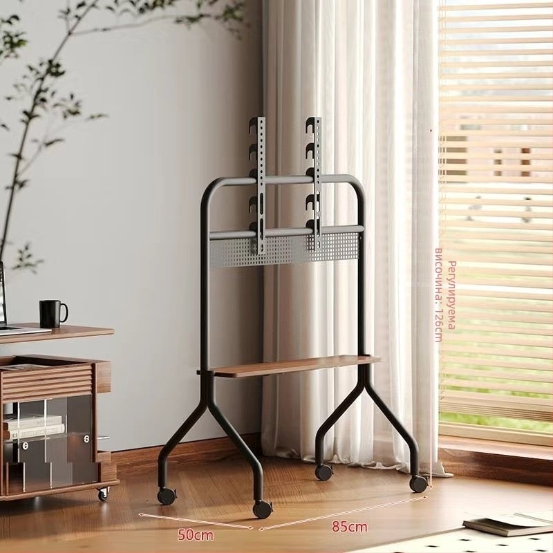 Телевизионна мобилна подова стойка с колела, конструкция от стомана/желязо, подходяща за плоскоекранни телевизори, модел Art cart, тегло 6 кг