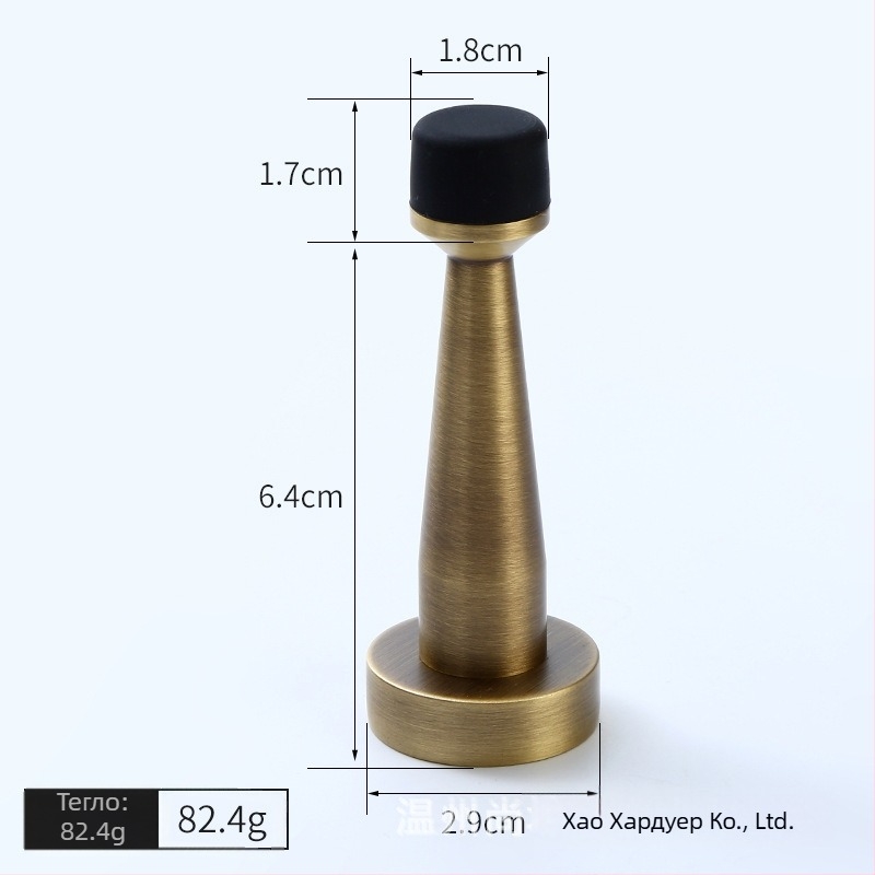 Латунен горен стопер за врата, гумен ограничител, стенен монтаж, удължен без пробиване