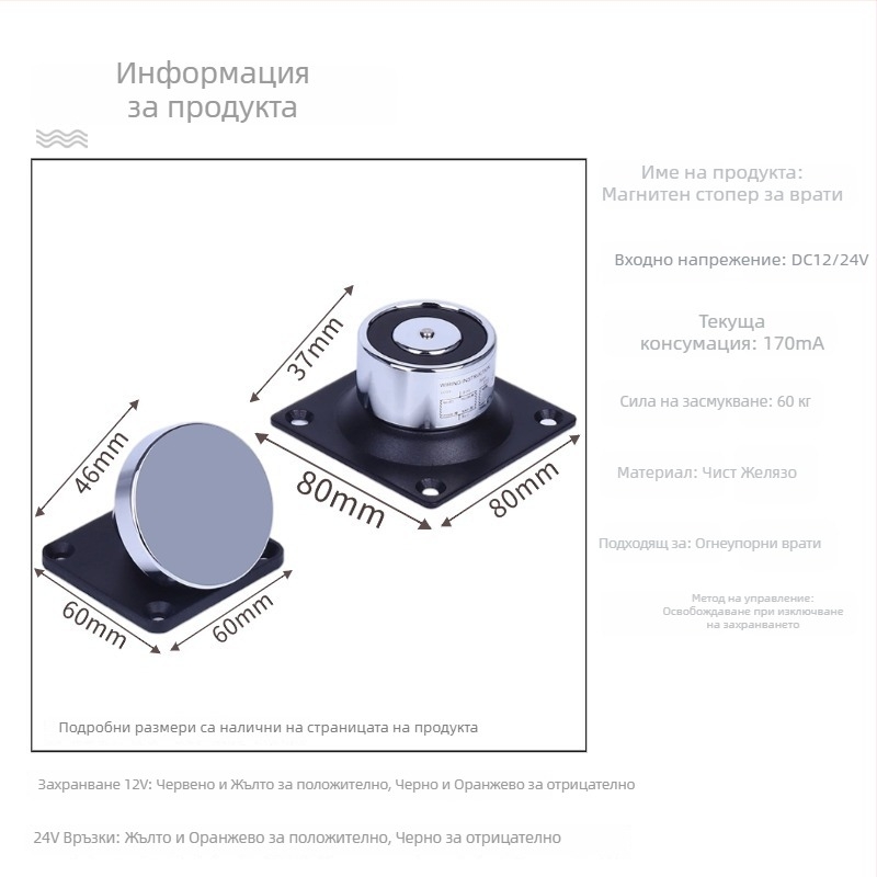 F34 Електромагнитно устройство за освобождаване на пожарни врати с безрамково стъкло, цинкова сплав, покритие печена боя, стенен монтаж, модерен минималистичен стил