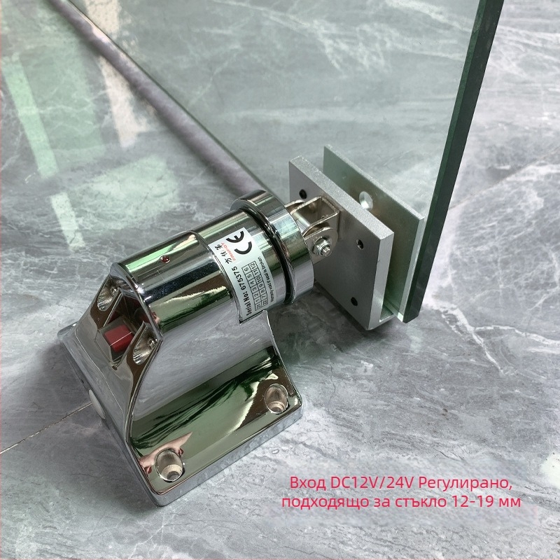 F34 Електромагнитно устройство за освобождаване на пожарни врати с безрамково стъкло, цинкова сплав, покритие печена боя, стенен монтаж, модерен минималистичен стил