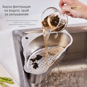 Дренажна кошница за кухненска мивка от неръждаема стомана, триъгълна форма, дренаж и филтриране, съхранение