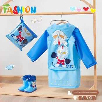 Детски комплект дъждобран и ботуши за дъжд — карикатурен едночастов дъждобран, EVA плат, дебелина 13 мм, за училище