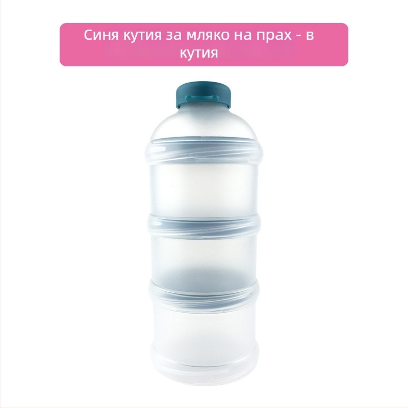 Кутия за бебешко мляко на прах с три нива – портативна с отделения за мляко и закуски, марка Shebaby, подходяща за възраст 0–3 години.