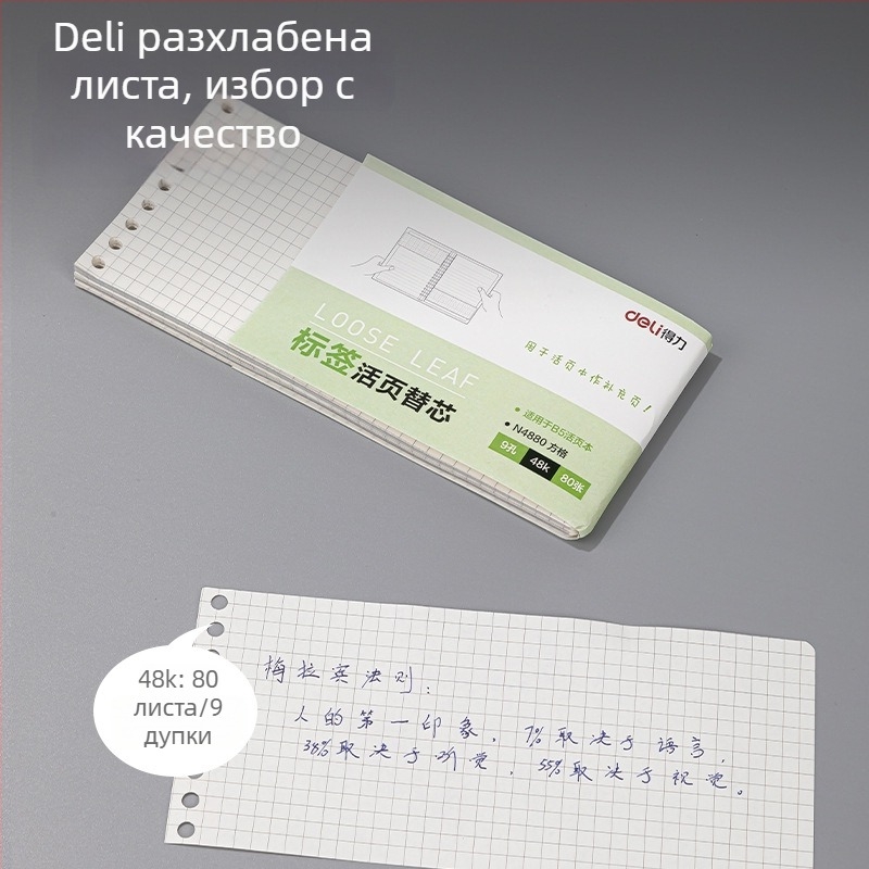 Loose-leaf Refill N4880 – 80 листа, 9 дупки, 48K, квадратна мрежа