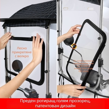 Слънчев чадър с 3‑ребрена фибър рамка, ръчно отваряне/затваряне, UPF 40+ защита, въртящ се и ветроустойчив и водоустойчив покрив