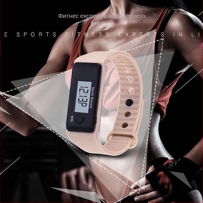 Педометр часовник с LED електронен механизъм, цифров дисплей, квадратен циферблат, пластмасов корпус, силиконова закопчалка