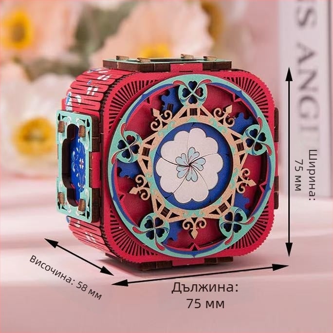 Дървена 3D LED музикална кутия за бижута – ръчно сглобяема, нов китайски стил, модел 125543