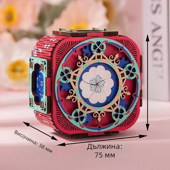 Дървена 3D LED музикална кутия за бижута – ръчно сглобяема, нов китайски стил, модел 125543