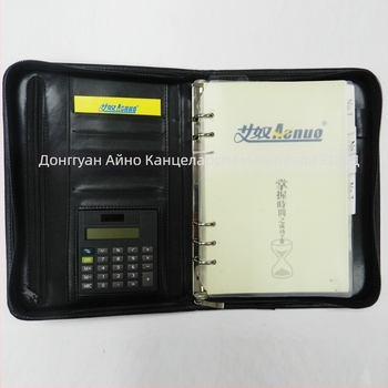 Тефтер с PU покритие и цип, подвързан с отделни листове, неръждаеми метални елементи, модел AN-1035BZ