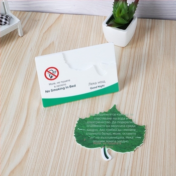 Акрилна листовидна табелка за хотелски стаи с UV печат – напомняне „моля, не пушете в леглото“; марка Flying Snow Man