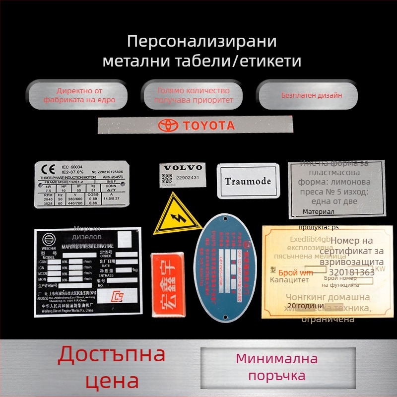 Метална табелка за механично оборудване, неръждаема стомана, електроплакиране, персонализирана