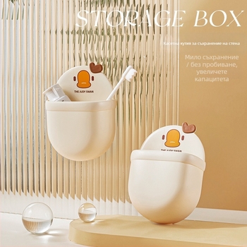 Стенно монтиран органайзер за баня – PP пластмаса, карикатурен дизайн, без пробиване, за паста за зъби и четки