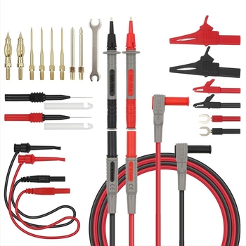 Мултиметър тестов проводник с взаимозаменяеми върхове за сонди, Y-тип крокодилска щипка и IC тестова кука — модел SG8089; материали: мед и неръждаема стомана с никелирано покритие, PVC изолация