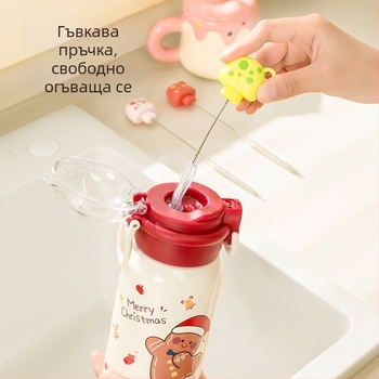 Четка за почистване на бебешки бутилки, биберони и сламки – меки косъмчета, удължена многофункционална чистеща пръчка