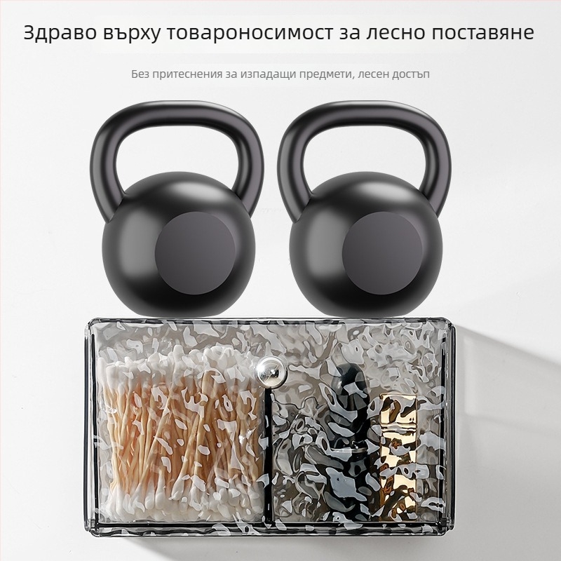 Кутия за памучни тампончета за баня, стенен монтаж без пробиване, водоустойчива PET пластмаса, модел 66, воден узор