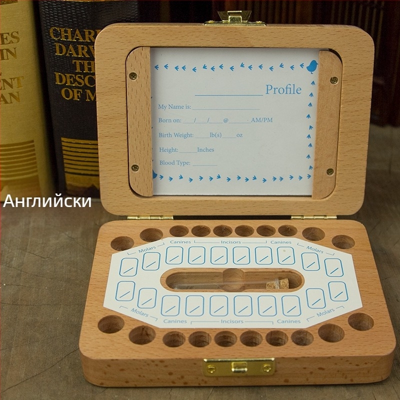 Дървена кутия за спомен на млечни зъби и косички с фоторамка, за бебета 0–3 г