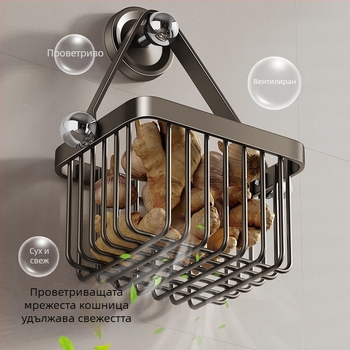 Стенно окачващ кухненски органайзер за лук, джинджифил и чесън — карбонова стомана, товар до 5 кг, покритие със спрей пластмаса, модел Cftg13999nyb