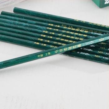 Дървени моливи за рисуване, комплект 12 бр. в кутия, с различни твърдости HB, 2H, 3H, B, 2B, 4B, 6B; подходящи за деца и ученици.