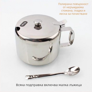 Неръждаем стоманен съд за подправки с дръжка; солник, кутия за захар и буркан за чили; за ресторанти и дома; премиум контейнер за твърди подправки